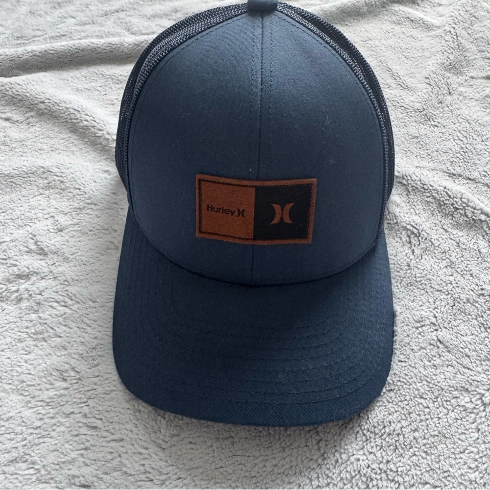 Hurley Dark Blue‎ SnapBack Adjustable Cap with Brown Leather Logo Patch